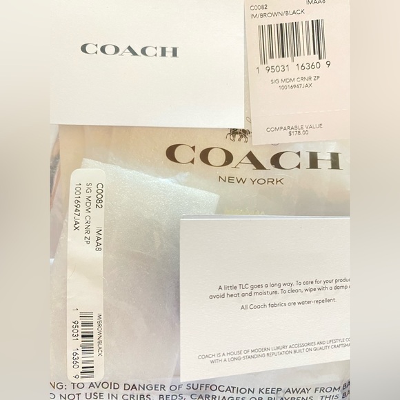 Coach Light & Dark Brown Signature Canvas w/Black Leather Medium Wallet - Picture 7 of 7